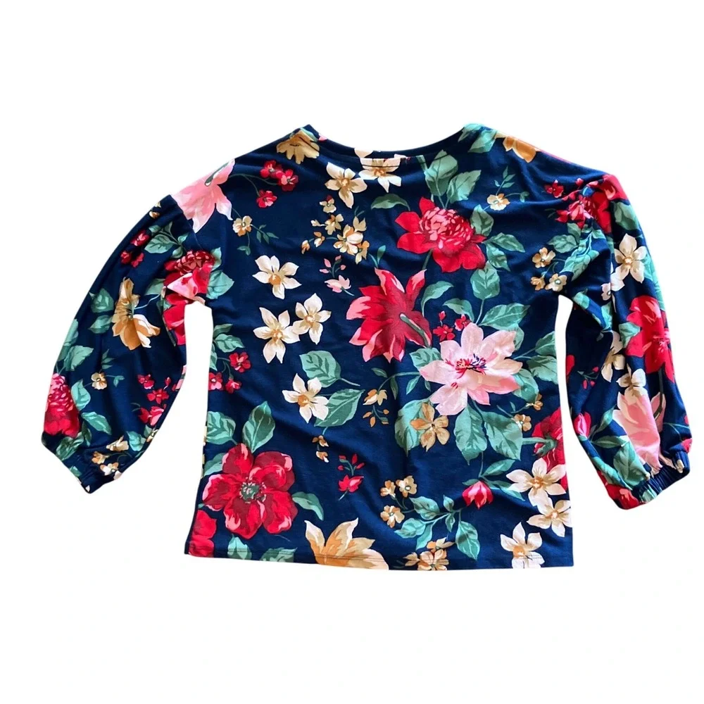 Old Navy Girls‎ Navy Blue Floral Balloon Sleeve Crew Neck Top Size M 8